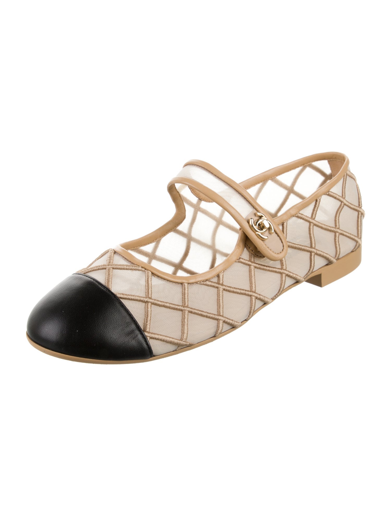 Chanel Interlocking CC Logo Mesh Mary Jane Flats