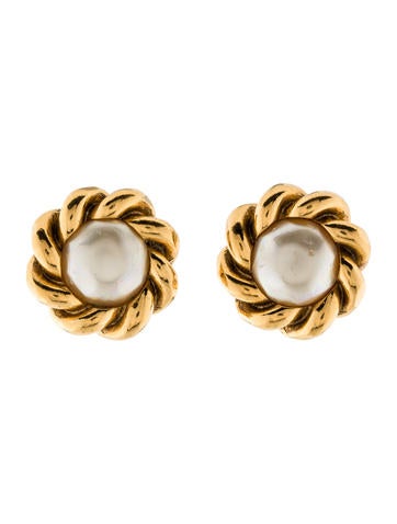 Chanel Faux Pearl Clip-On Earrings