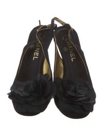 Chanel Interlocking CC Logo Canvas Slingback Pumps