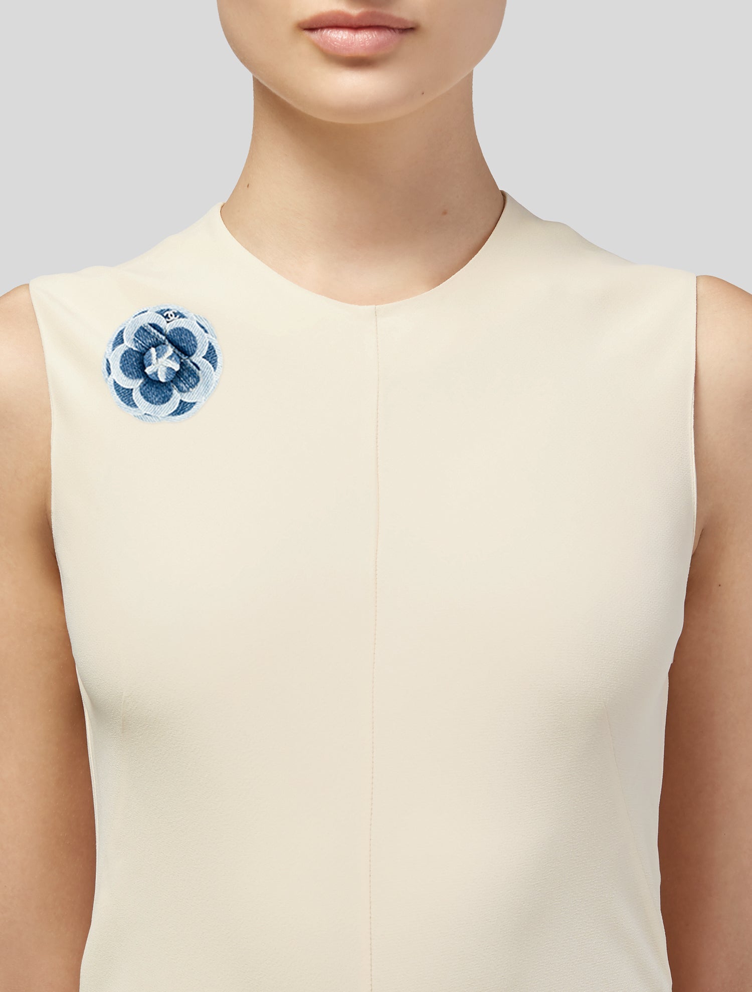 Chanel Denim Camellia Brooch