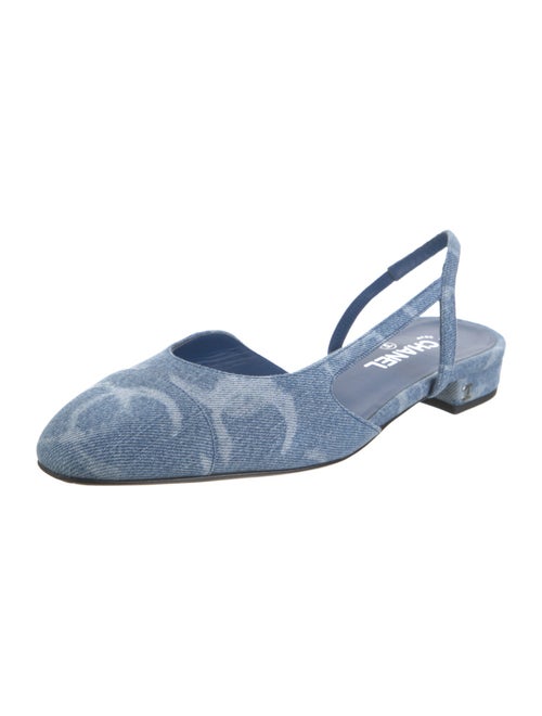 Chanel Interlocking CC Logo Denim Slingback Flats