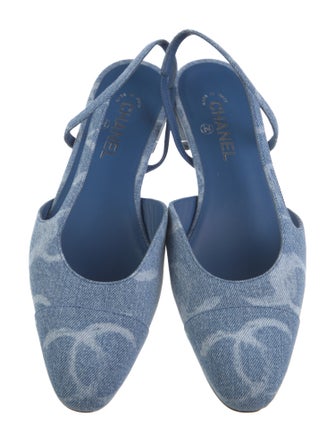 Chanel Interlocking CC Logo Denim Slingback Flats
