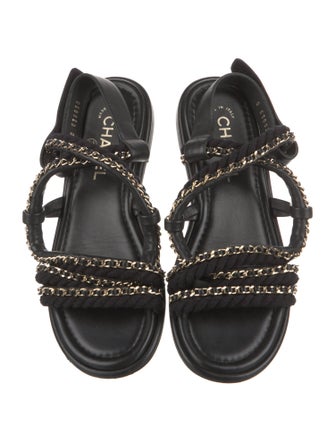 Chanel Interlocking CC Logo Chain-Link Accents Gladiator Sandals