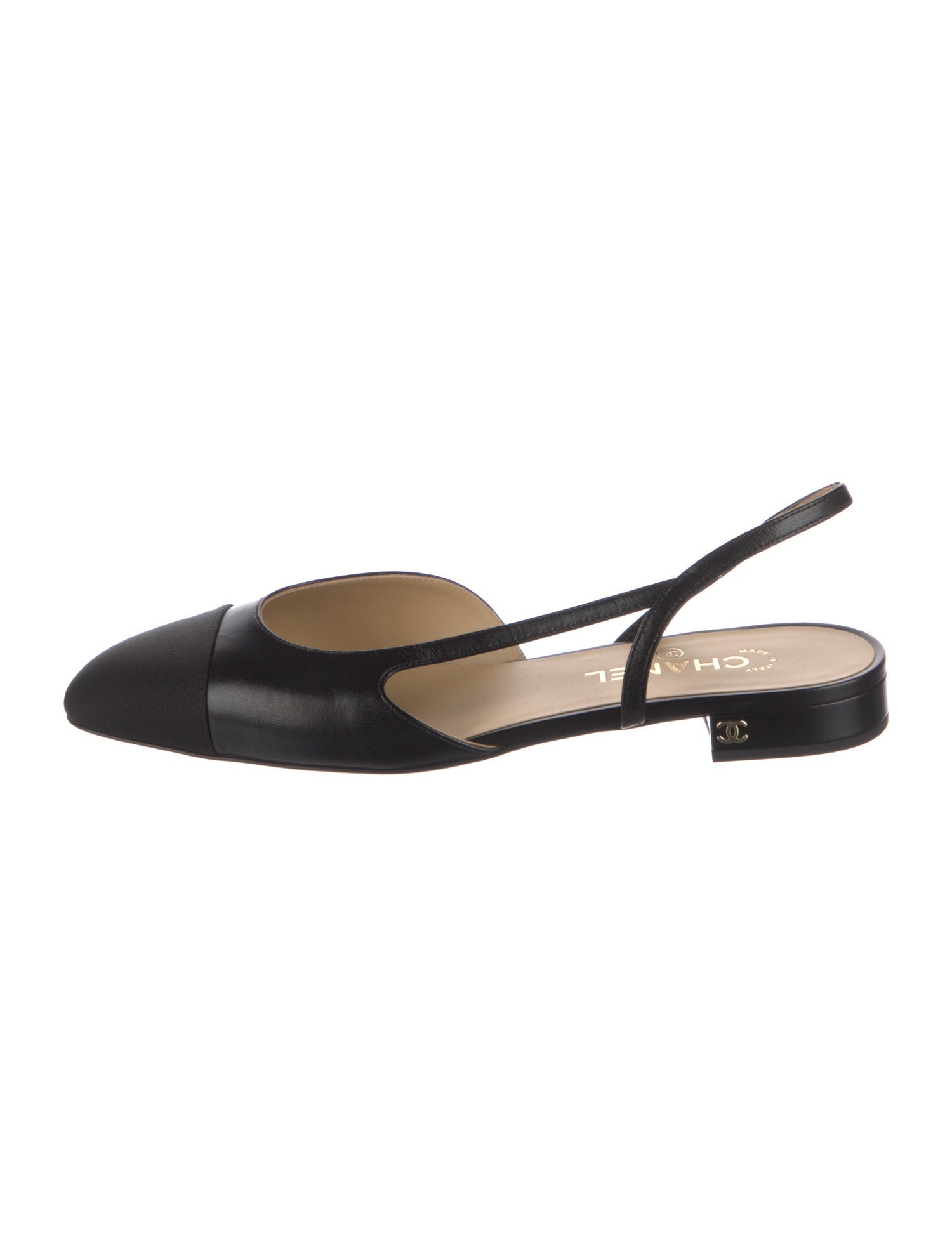 Chanel Interlocking CC Logo Goat Leather Slingback Flats