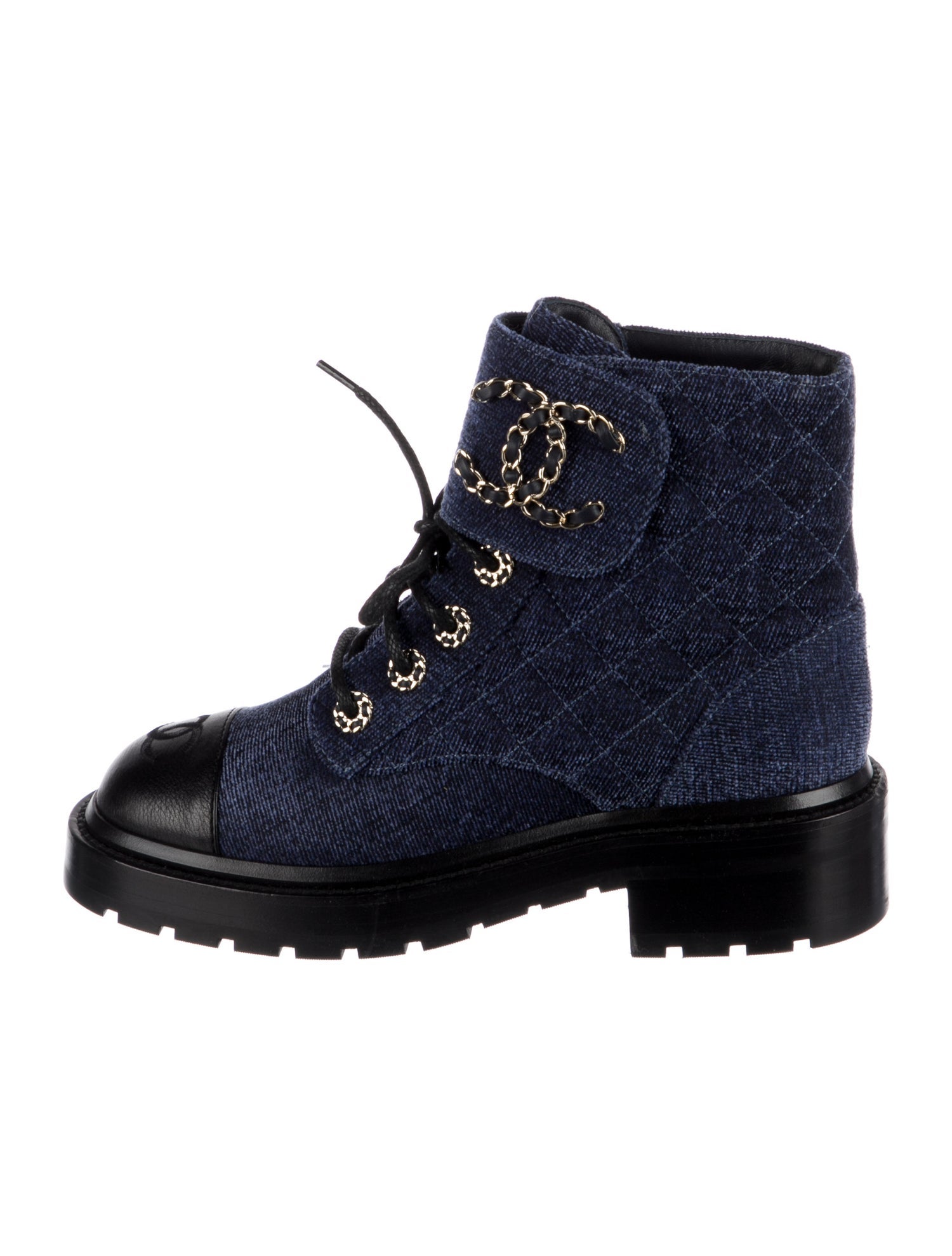 Chanel Interlocking CC Logo Velvet Combat Boots
