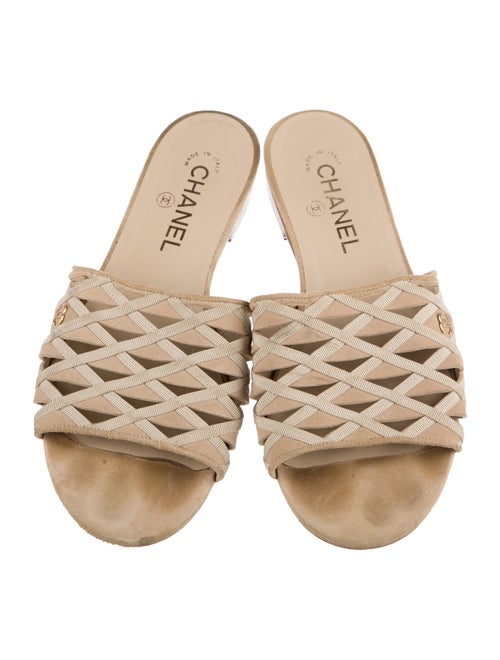 Chanel Interlocking CC Logo Suede Slides
