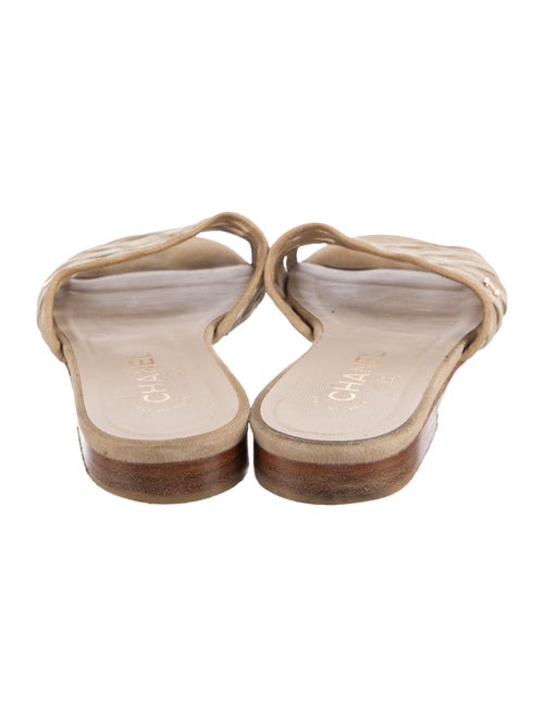 Chanel Interlocking CC Logo Suede Slides