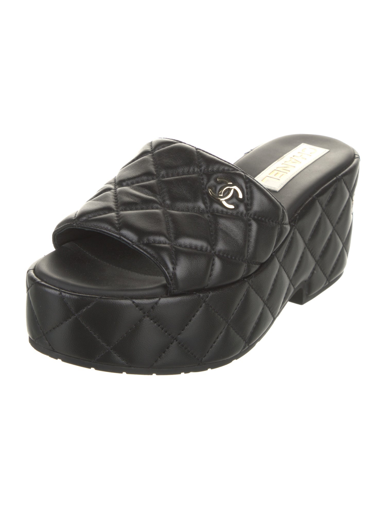 Chanel Interlocking CC Logo Leather Slides