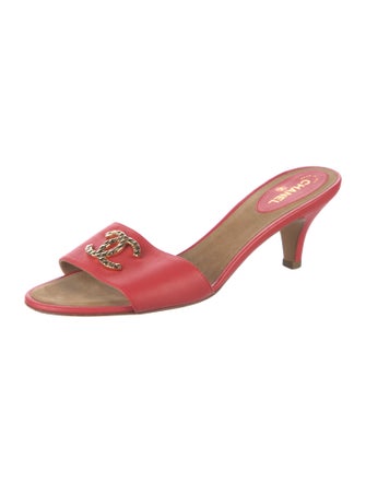 Chanel Interlocking CC Logo Leather Slides