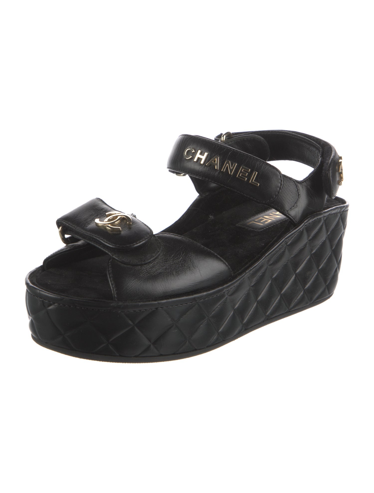 Chanel Interlocking CC Logo Leather Sandals