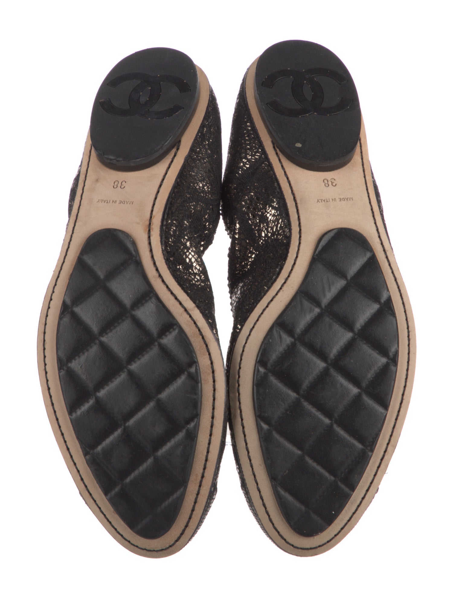 Chanel Interlocking CC Logo Lace Flats