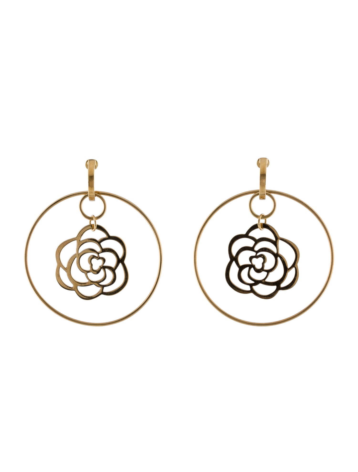 Chanel 18K Camellia Ajoure Hoop Earrings