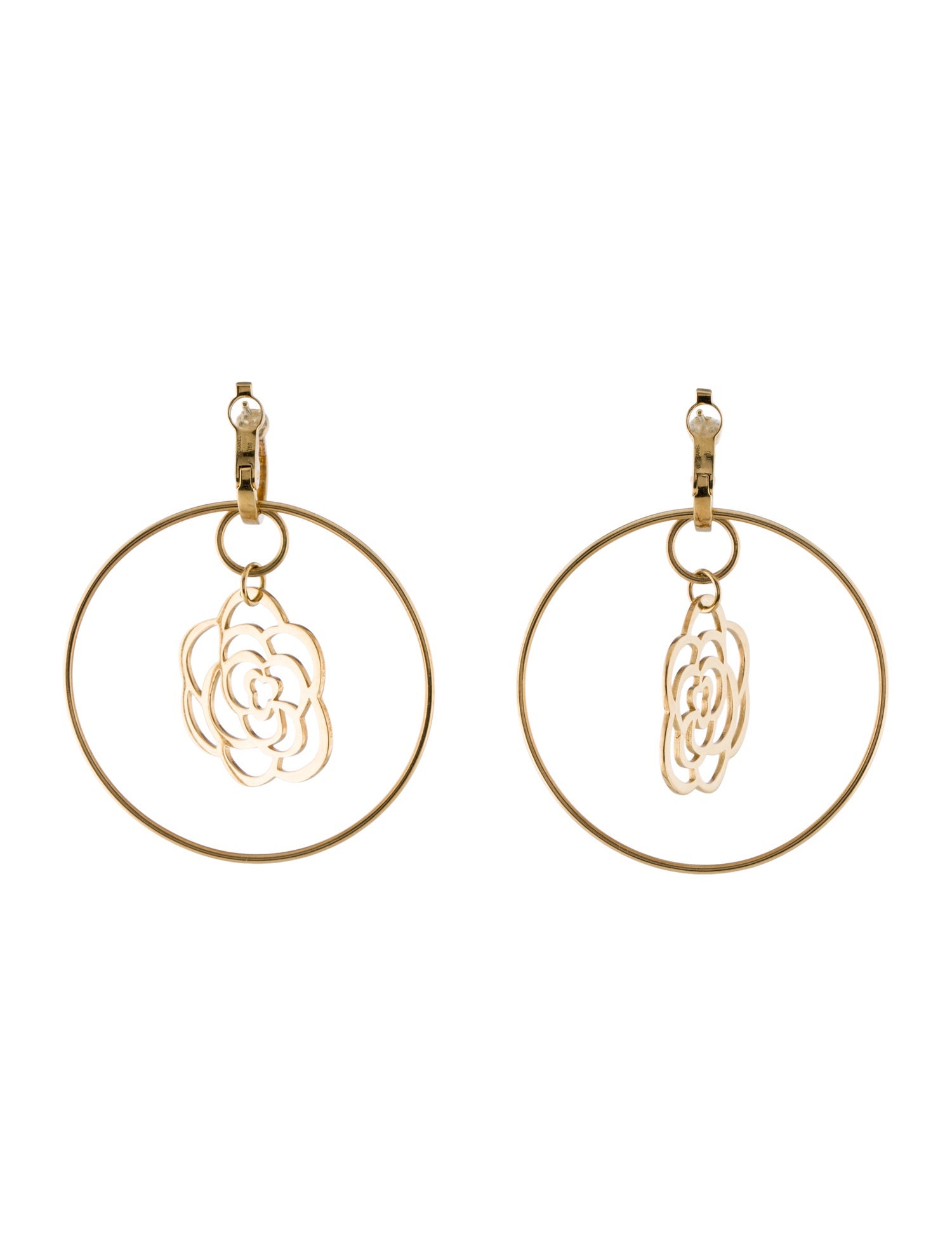 Chanel 18K Camellia Ajoure Hoop Earrings