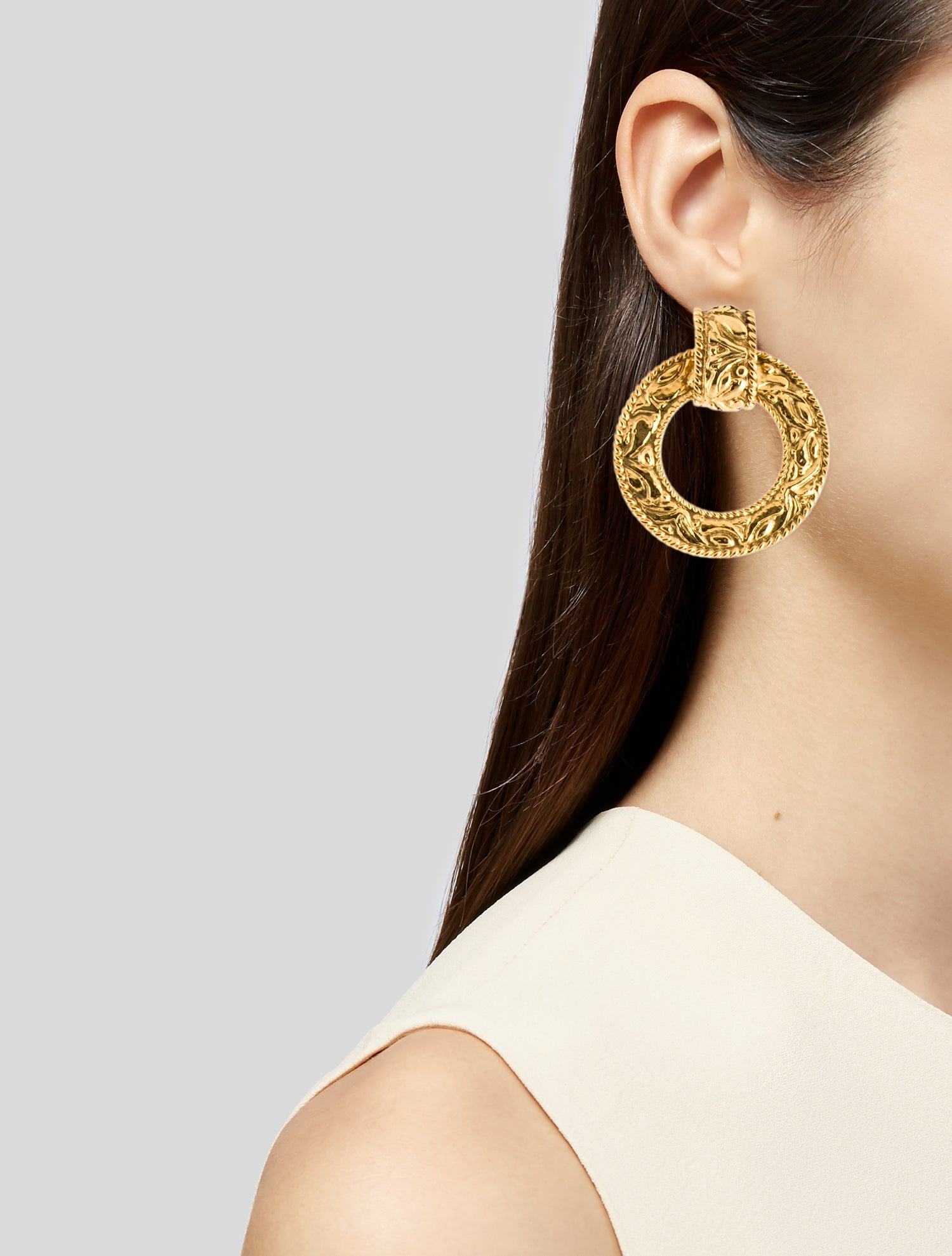 Chanel Vintage Textured Convertible Clip-On Hoop Earrings