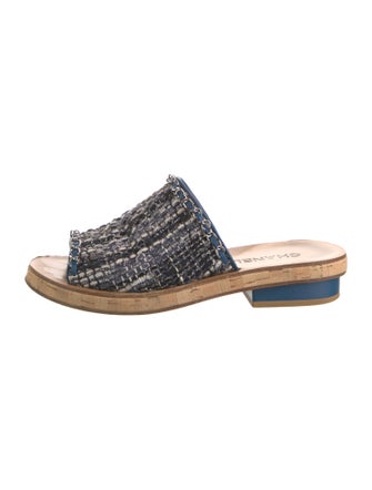 Chanel Interlocking CC Logo Tweed Slides