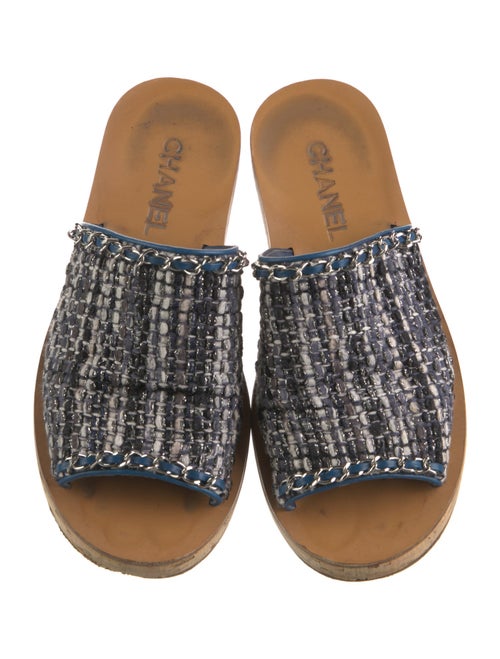 Chanel Interlocking CC Logo Tweed Slides