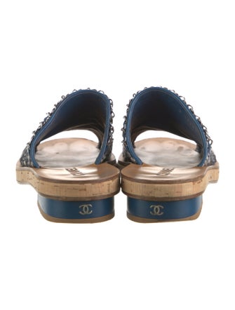 Chanel Interlocking CC Logo Tweed Slides