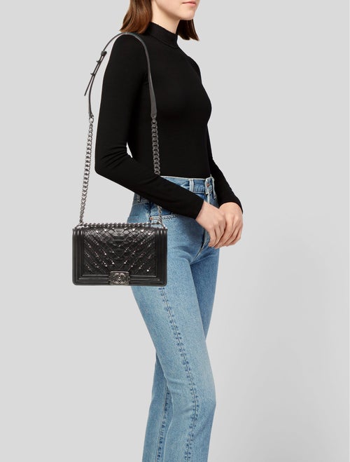 Chanel Medium Python Chevron Boy Bag