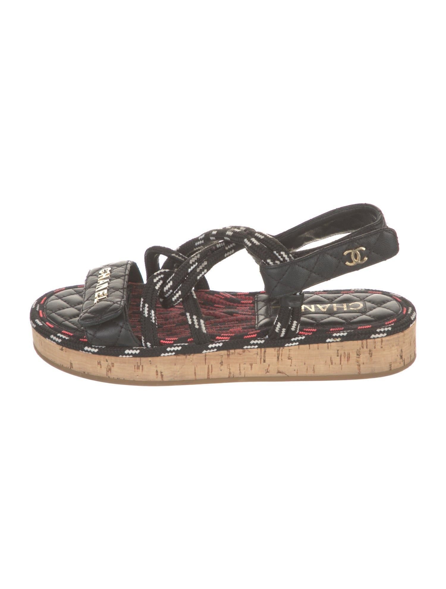 Chanel Interlocking CC Logo Leather Slingback Sandals