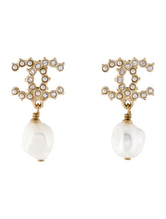 Chanel 2020 Faux Pearl & Strass CC Drop Earrings