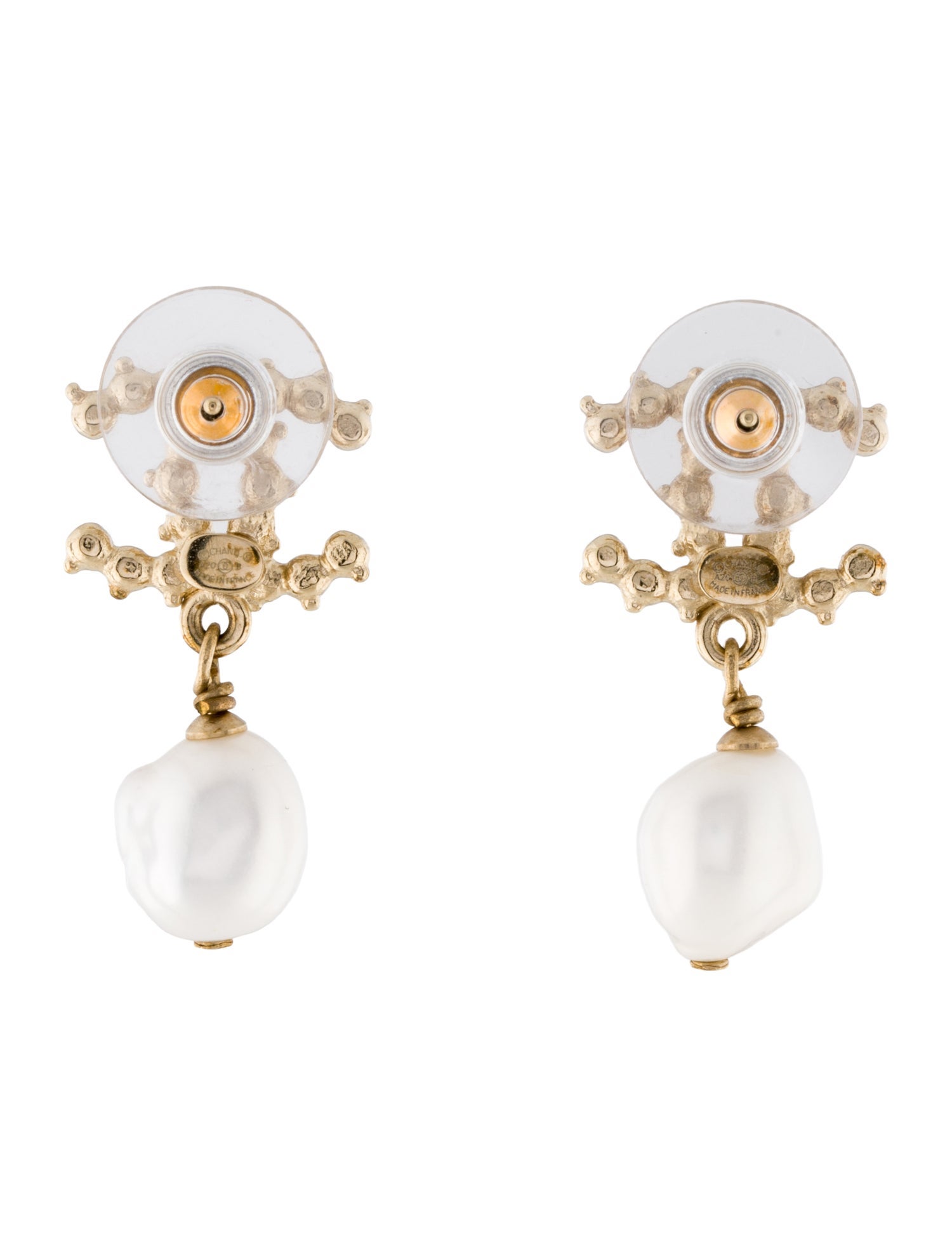 Chanel 2020 Faux Pearl & Strass CC Drop Earrings