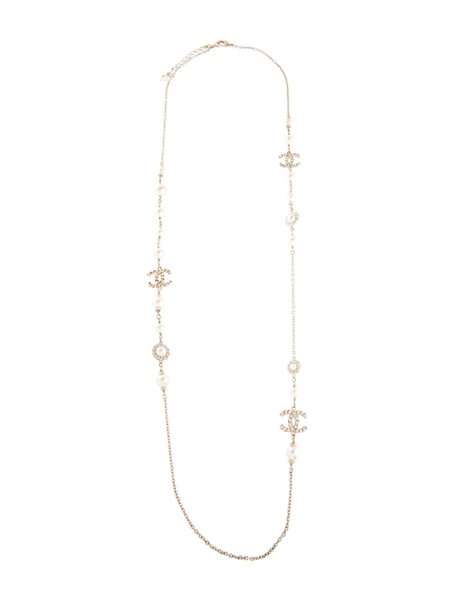 Chanel Faux Pearl & Strass CC Bead Strand Necklace