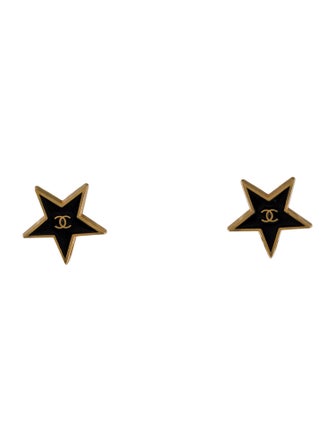 Chanel Enamel CC Star Clip-On Earrings