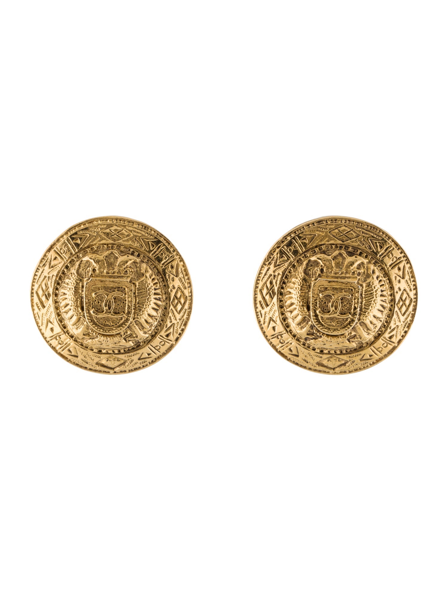Chanel Vintage CC Shield Medallion Clip-On Earrings