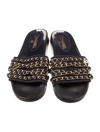 Chanel Interlocking CC Logo Chain-Link Accents Slides