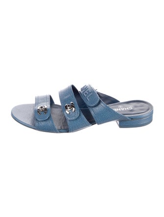 Chanel Interlocking CC Logo Leather Slides