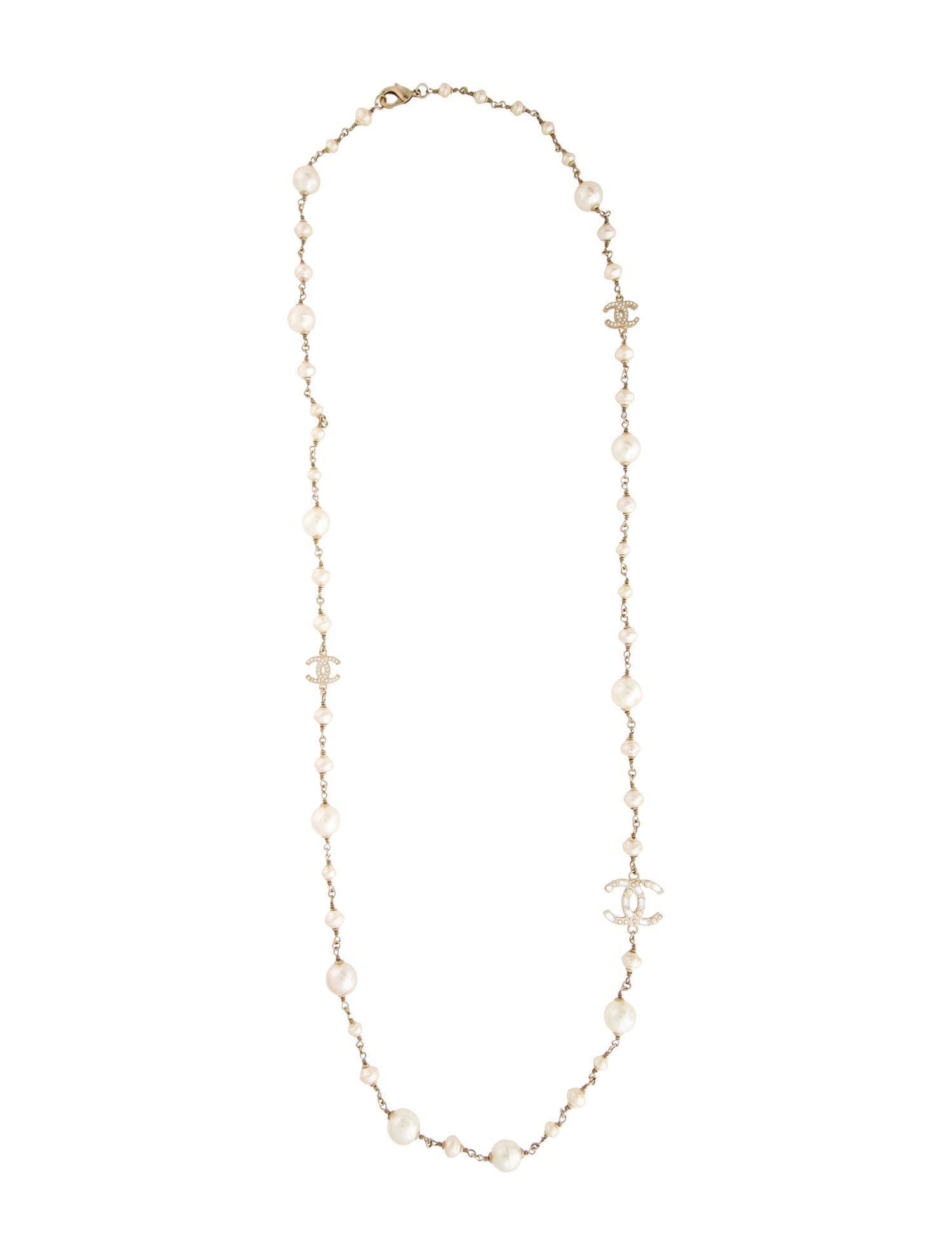 Chanel Faux Pearl & Strass CC Station Necklace