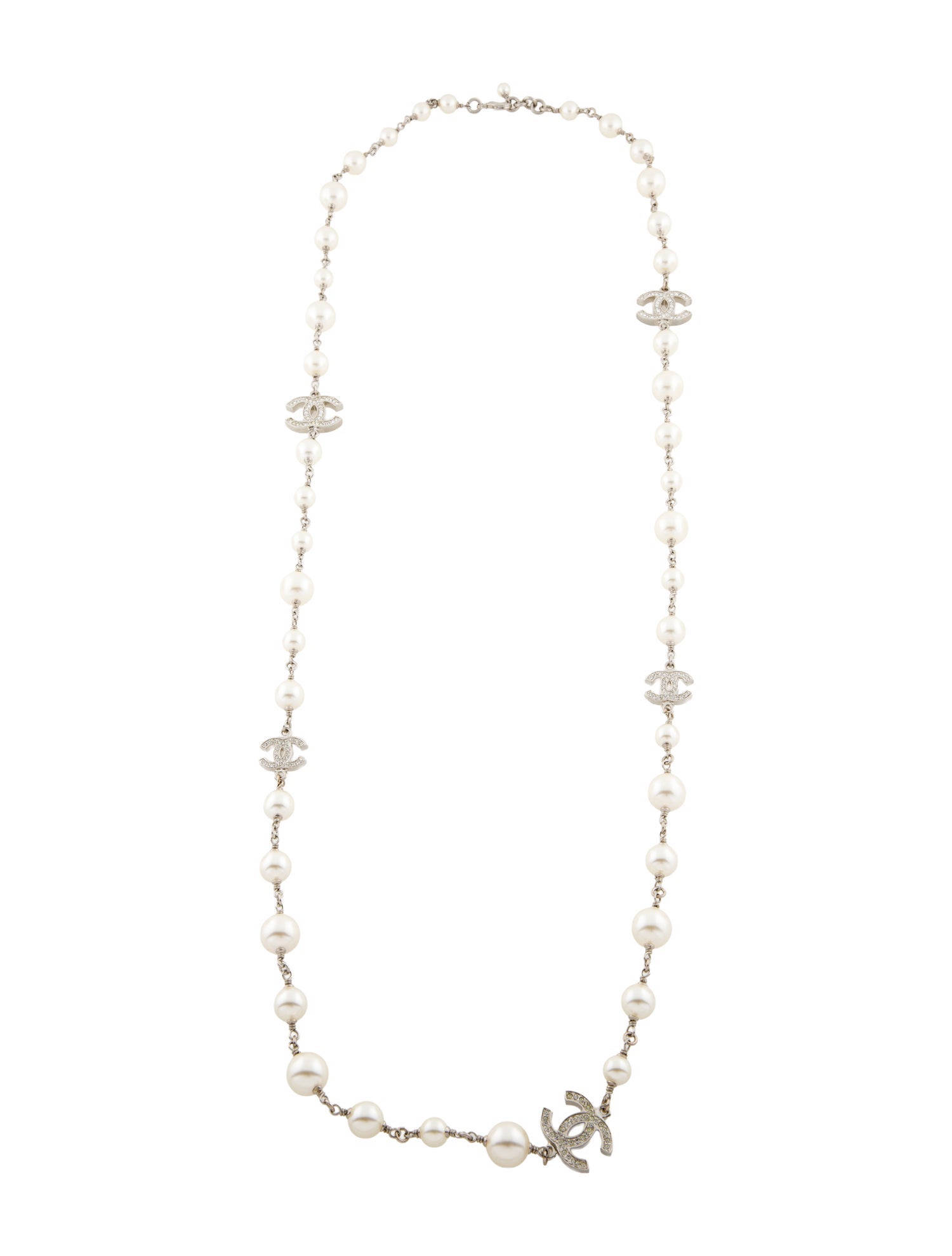 Chanel Faux Pearl & Strass CC Station Necklace
