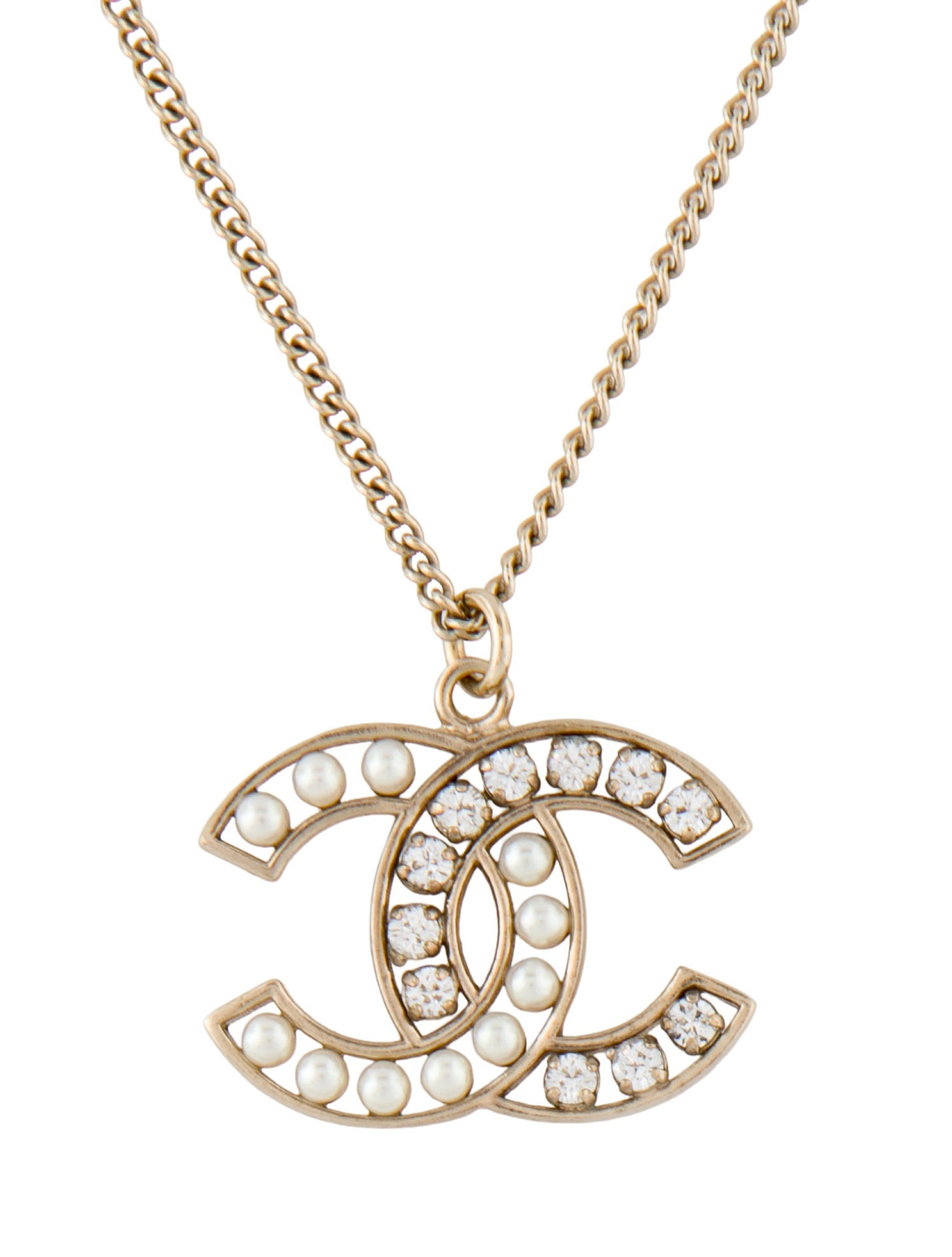 Chanel Faux Pearl & Strass CC Pendant Necklace