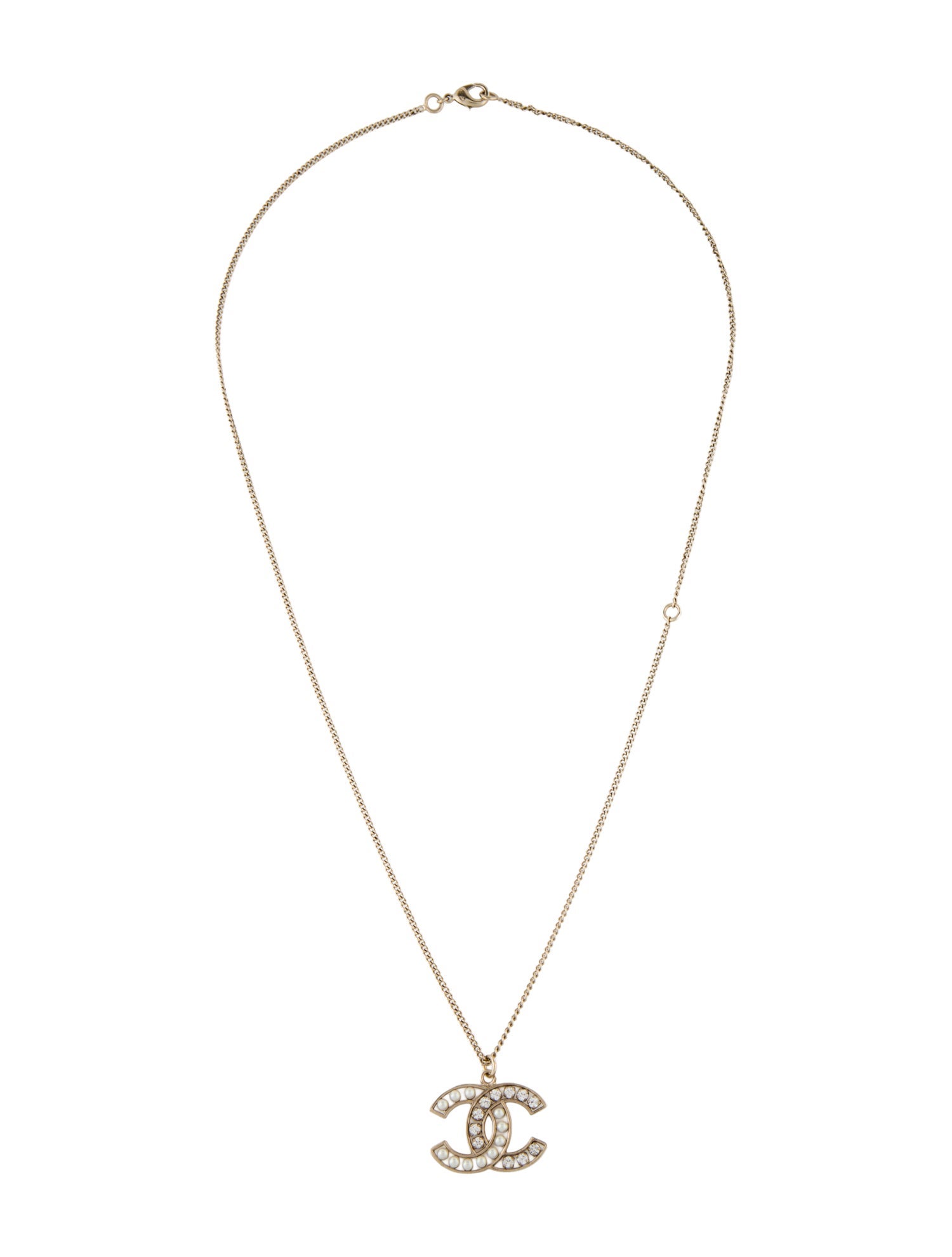 Chanel Faux Pearl & Strass CC Pendant Necklace