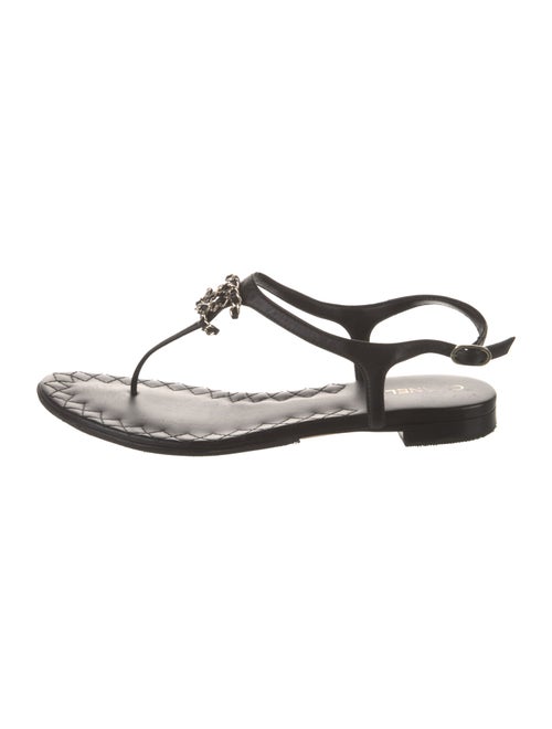 Chanel T-Strap Interlocking CC Logo T-Strap Sandals