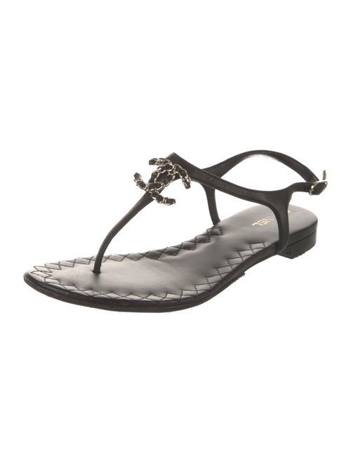 Chanel T-Strap Interlocking CC Logo T-Strap Sandals