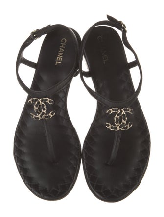 Chanel T-Strap Interlocking CC Logo T-Strap Sandals