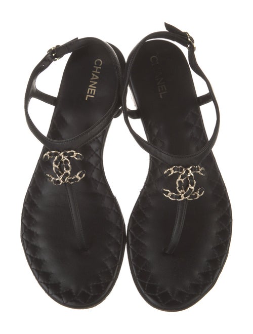 Chanel T-Strap Interlocking CC Logo T-Strap Sandals