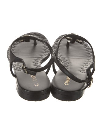 Chanel T-Strap Interlocking CC Logo T-Strap Sandals
