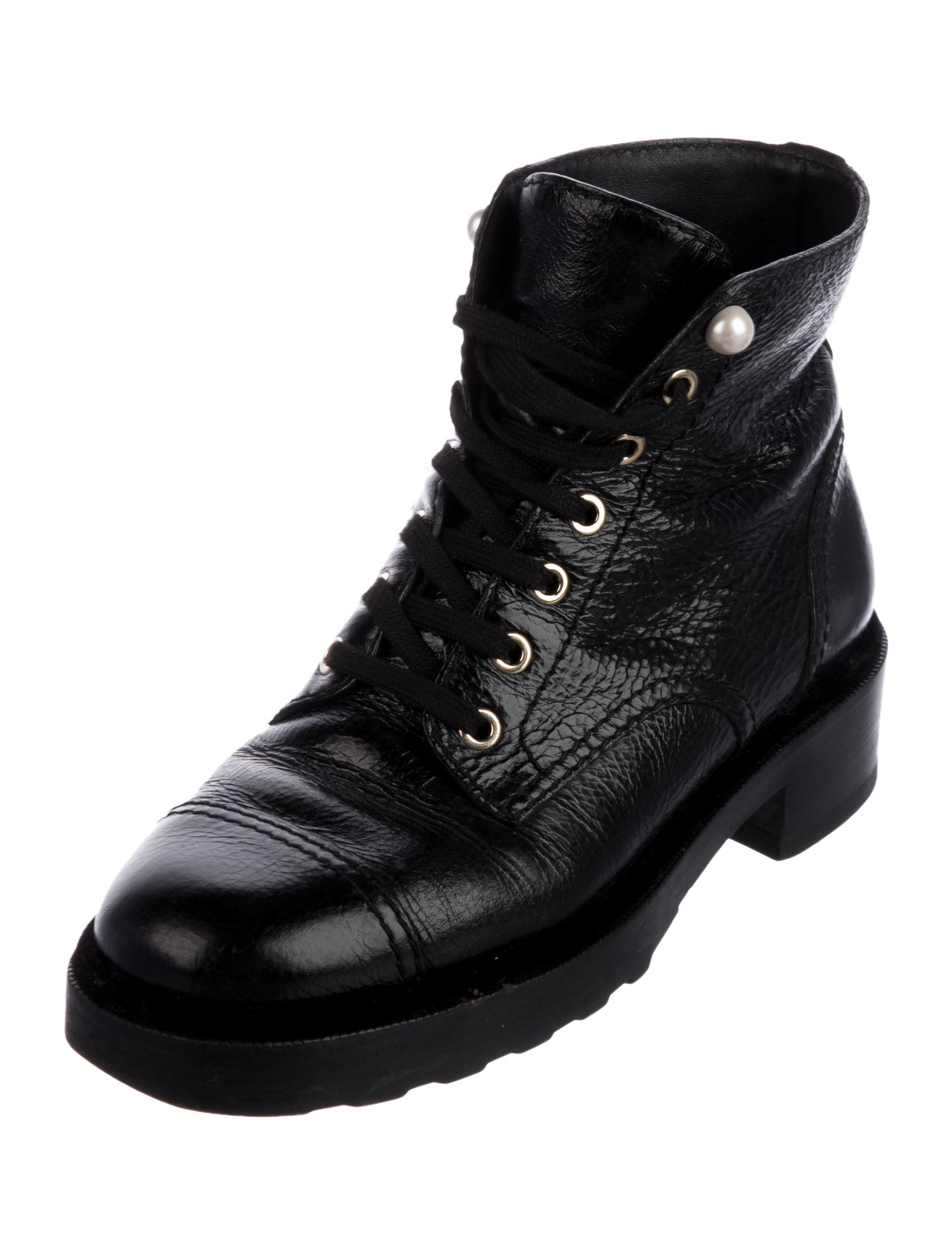 Chanel Interlocking CC Logo Leather Combat Boots