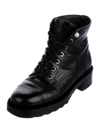 Chanel Interlocking CC Logo Leather Combat Boots
