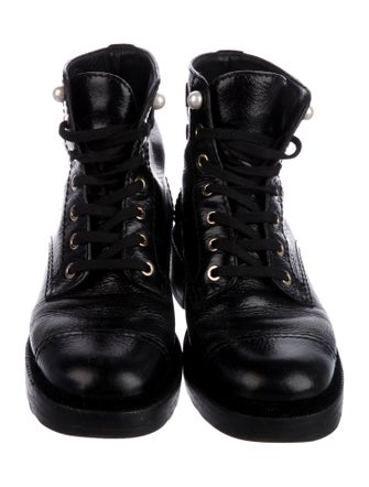 Chanel Interlocking CC Logo Leather Combat Boots