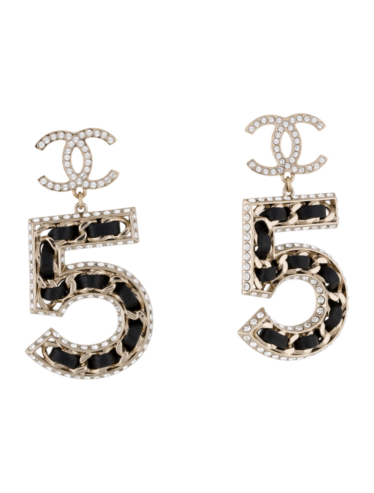 Chanel 2023 Strass & Leather CC No. 5 Drop Earrings