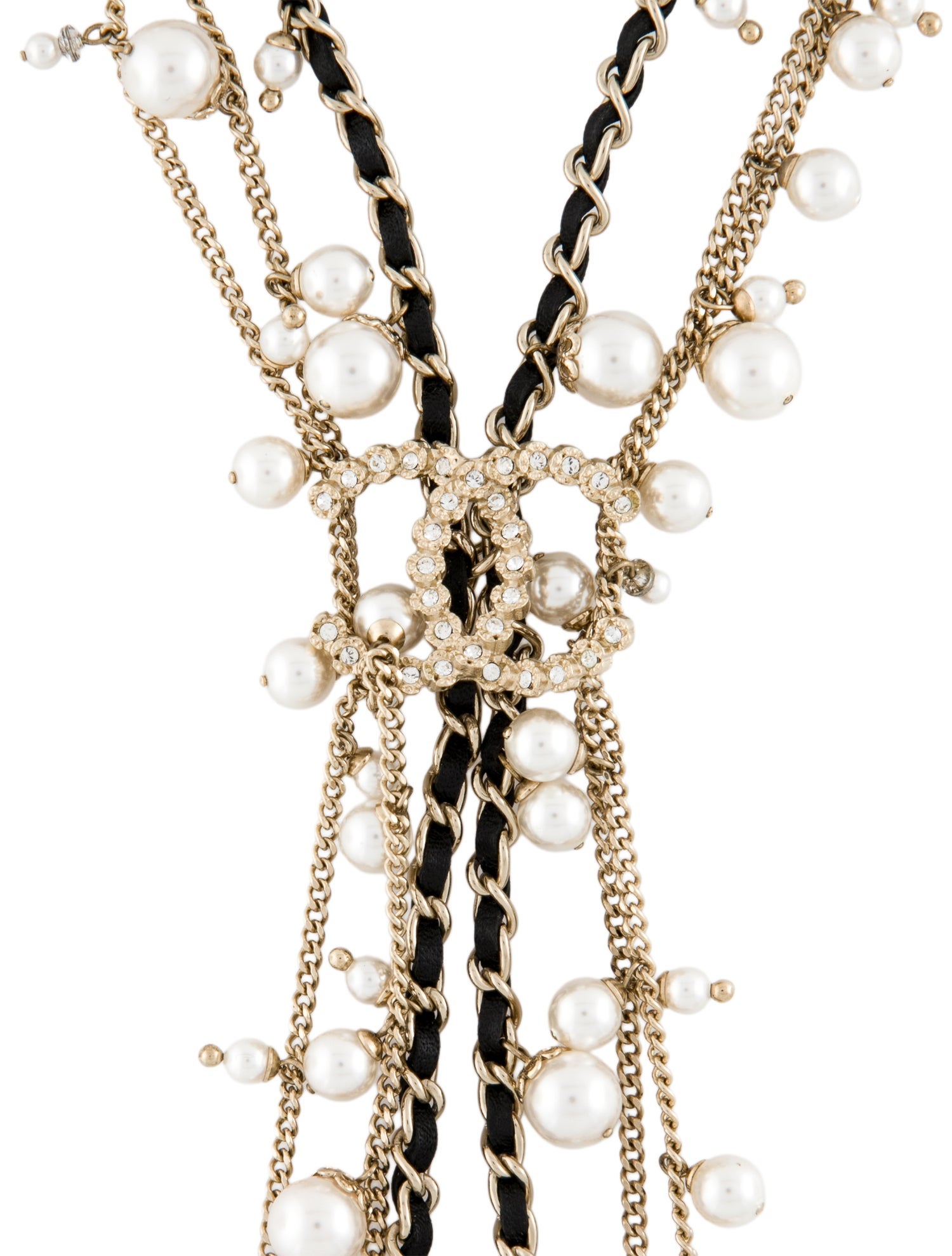 Chanel Leather, Faux Pearl & Strass CC Lavalier Necklace