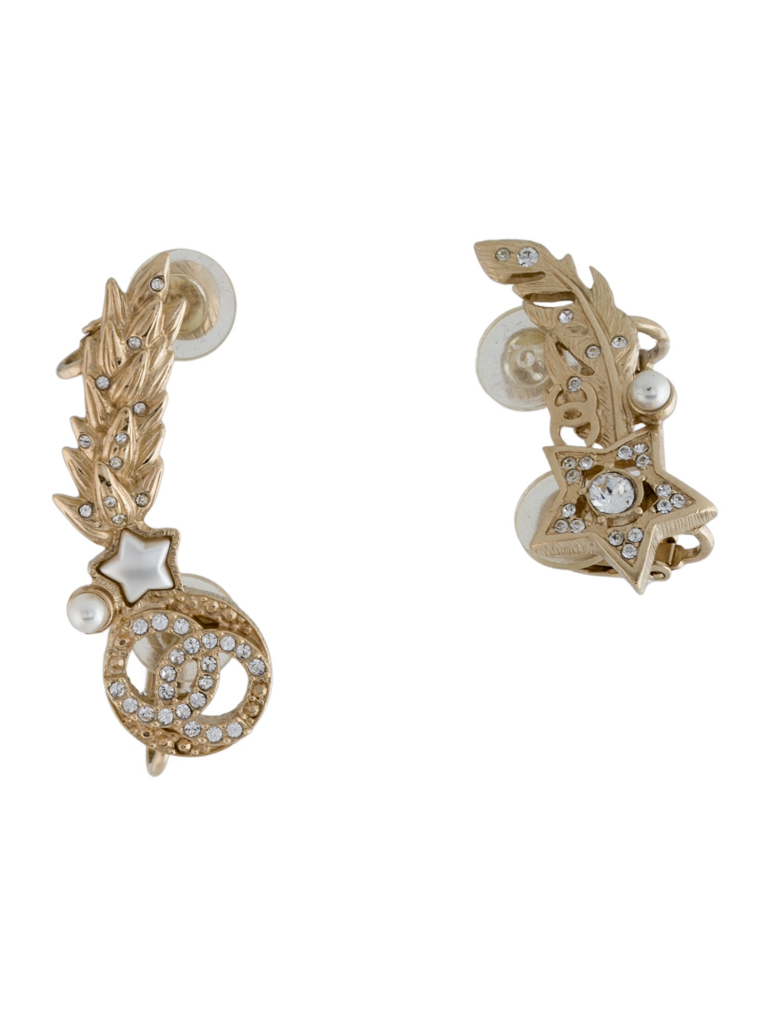 Chanel 2019 Faux Pearl & Strass CC Star Ear Climbers