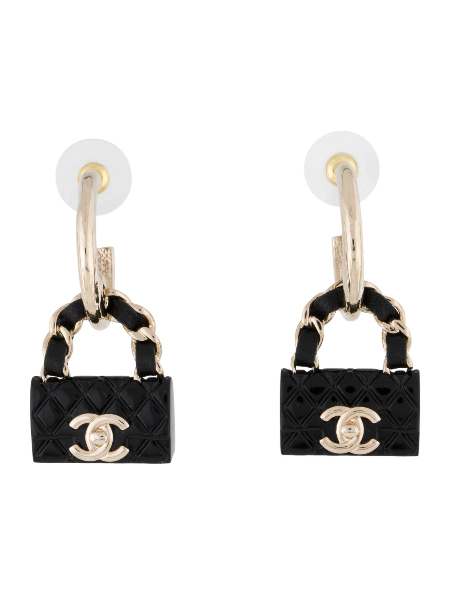 Chanel 2023 Leather & Resin Turnlock Purse Hoop Earrings