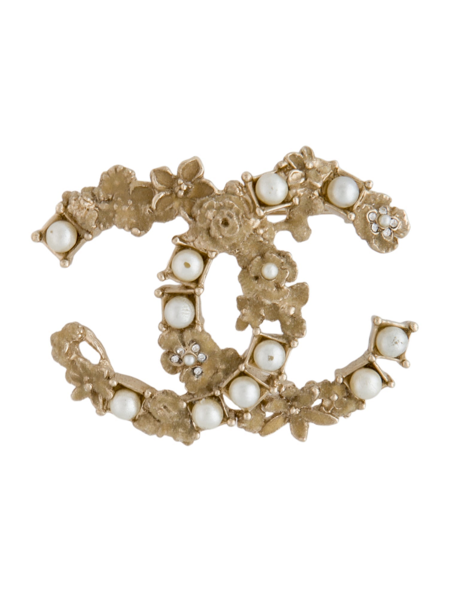 Chanel Faux Pearl & Strass CC Brooch