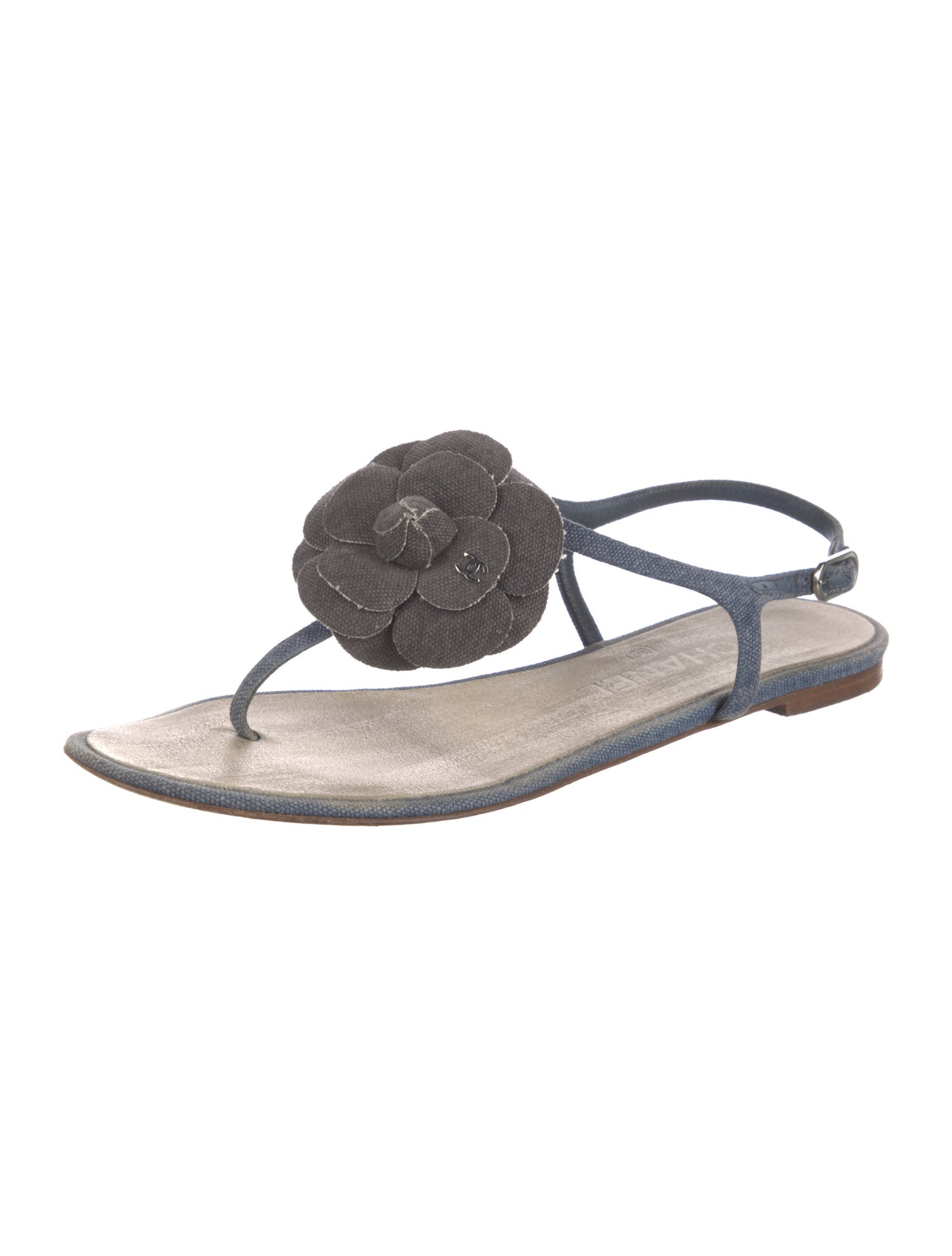 Chanel Interlocking CC Logo Denim T-Strap Sandals