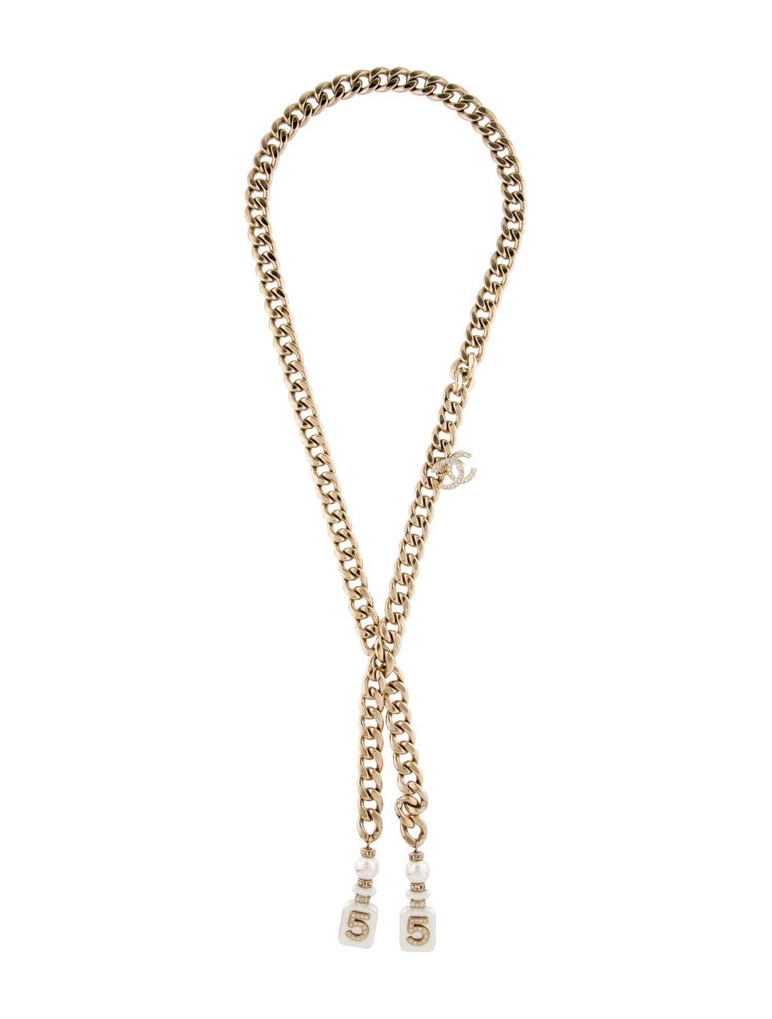 Chanel 2022 Faux Pearl & Strass Lariat Necklace