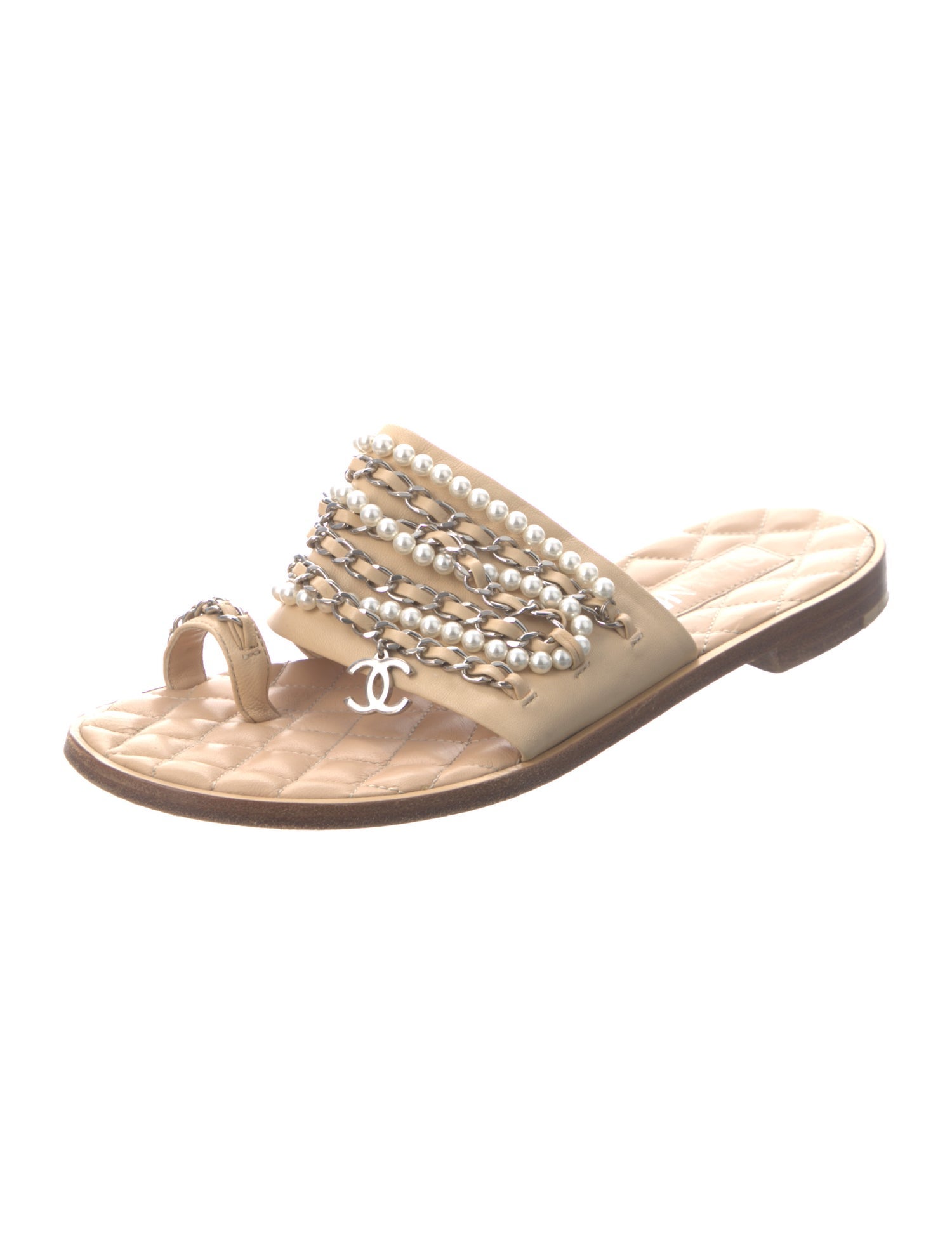 Chanel Interlocking CC Logo Leather Slides